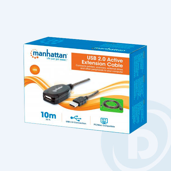 150248 - Cable de Extensi&oacute;n Activa USB 2.0 Manhatan, 10m, A Macho a A Hembra