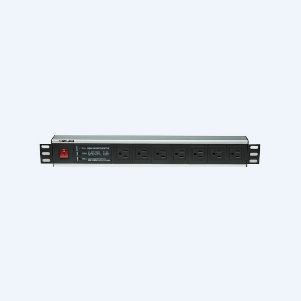 Barra de Contactos Intellinet, 7 Contactos, Con supresor de picos, Montaje para Rack