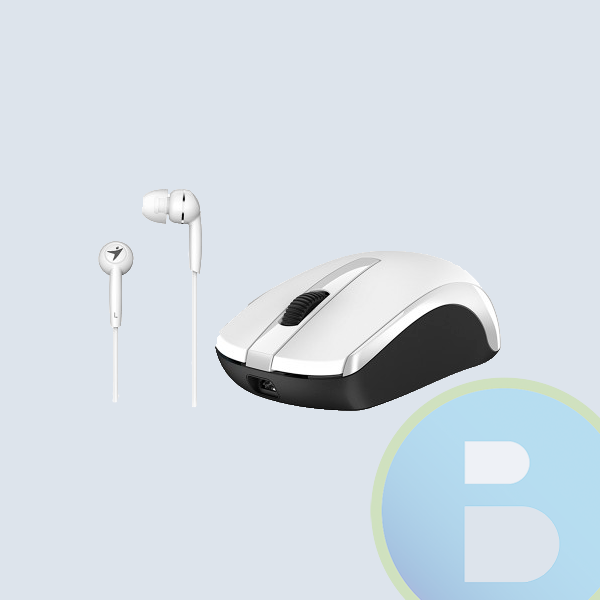 Mouse Genius Óptico MH-8100, RF Inalámbrico, 1600DPI, Recargable, Blanco + Audífonos Intrauriculares