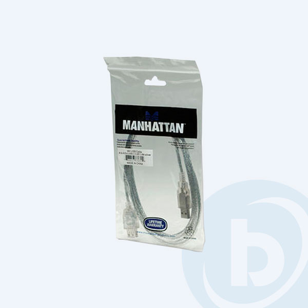 336314 - Cable de Extensi&oacute;n USB Manhattan, 1.8m, Plata Transl&uacute;cido