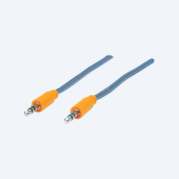 Extensión de Audio Manhattan 352802, 3.5mm, 1m, Macho/Macho, Azul/Naranja