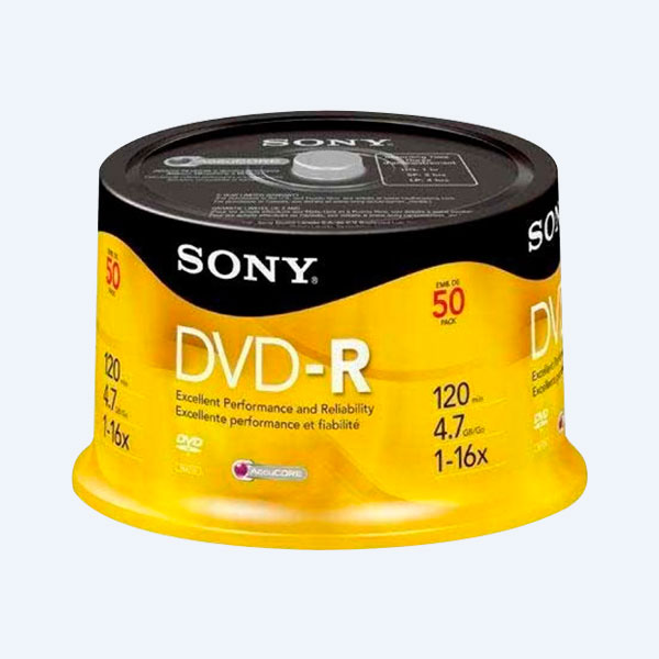 Paquete DVD-R Sony, 120min, 4.7GB, 16X, 50 piezas