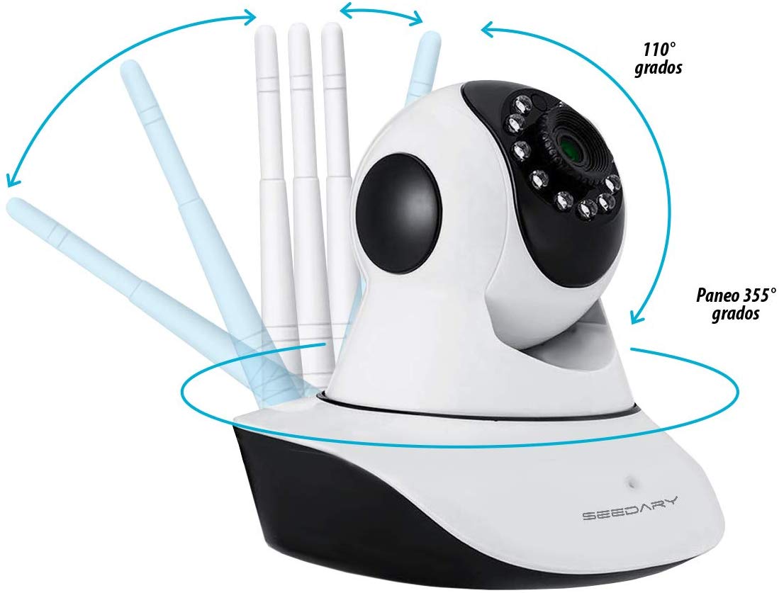 Cámara de Seguridad WiFi Inalámbrico 1080P HD Cámara de Vigilancia Interior Casa 3 Antenas, Visión Nocturna, Audio Bidireccional, Deteccion de Movimiento, Control Remoto