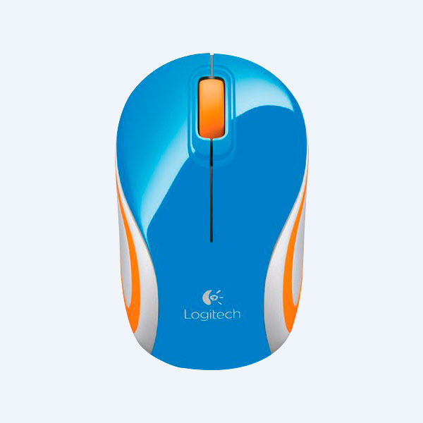 Mini Mouse Óptico Logitech M187, Inalámbrico, 3 Botones, Azul/Naranja
