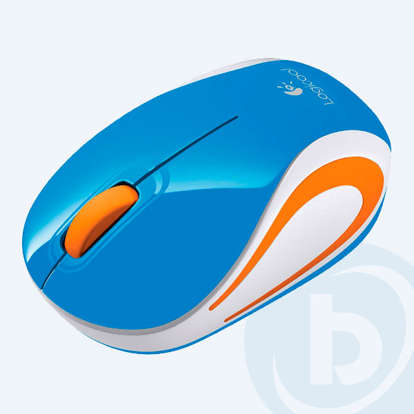 910-003788 - Mini Mouse &Oacute;ptico Logitech M187, Inal&aacute;mbrico, 3 Botones, Azul/Naranja