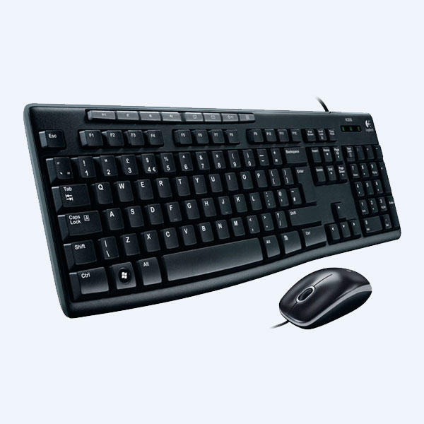 Combo Cableado Logitech MK200 : Teclado y Mouse, USB, Negro