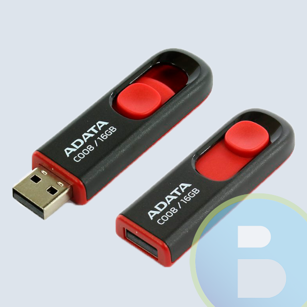 Memoria USB ADATA C008, 16GB, USB 2.0,  Negro-Rojo