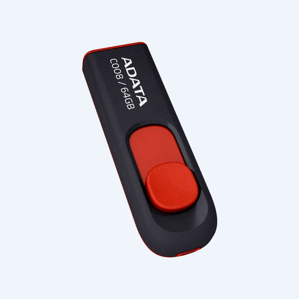 Memoria USB Adata C008, 64GB, Negro/Rojo, Retractil