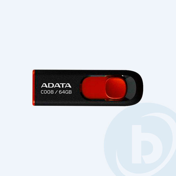 AC008-64G-RKD - Memoria USB Adata C008, 64GB, Negro/Rojo, Retractil