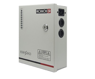Fuente de poder centralizada de 8 canales de 12v, 5amps. 1 años de garantía. (PR-5A8CH-B), Soporta Backup Battery