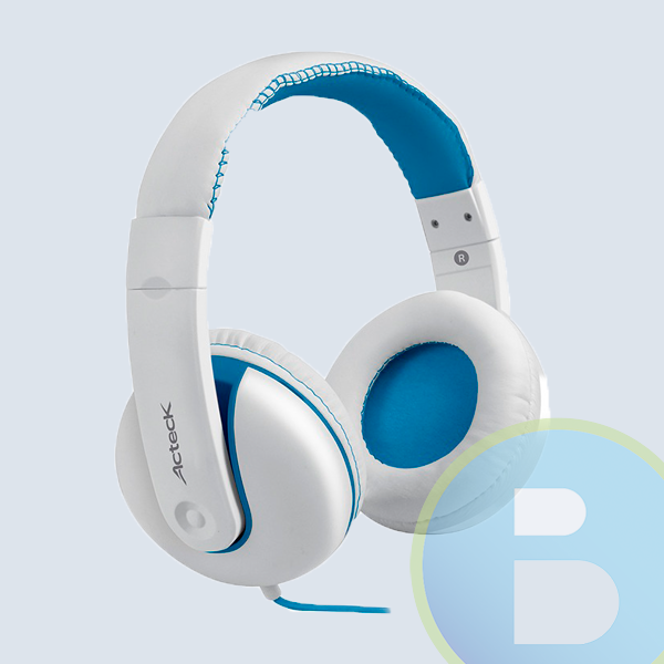 Acteck Audífonos HD-600, Alámbrico, 1.2 Metros, 3.5mm, Blanco/Azul