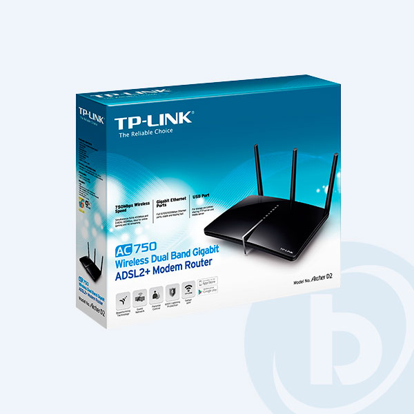 ARCHER D2 - Router Inal&aacute;mbrico TP-Link AC750, 300Mbps, Gigabit, M&oacute;dem ADSL, 3 Puertos 10/100 + 1 Puerto WAN + 1 Puerto USB 2.0,
