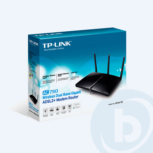 ARCHER D2 - Router Inal&aacute;mbrico TP-Link AC750, 300Mbps, Gigabit, M&oacute;dem ADSL, 3 Puertos 10/100 + 1 Puerto WAN + 1 Puerto USB 2.0,