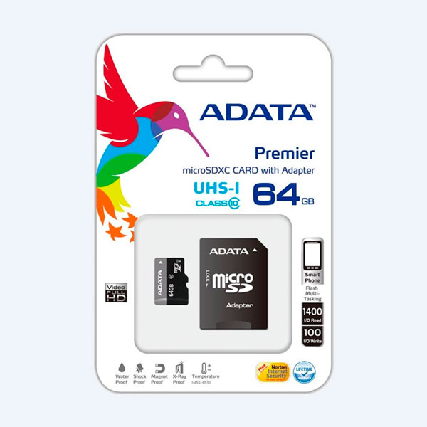 AUSDX64GUICL10-RA1 - Memoria Micro SDHC Adata, 64GB, Clase 10, Con Adaptador