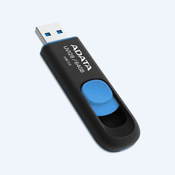 Memoria USB Adata UV128, 64GB, Negro/Azul