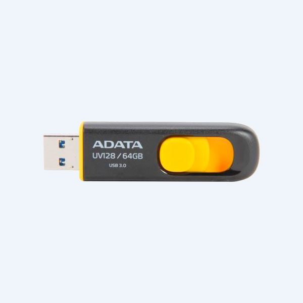 Memoria USB Adata UV128, 64GB, Negro/Amarillo