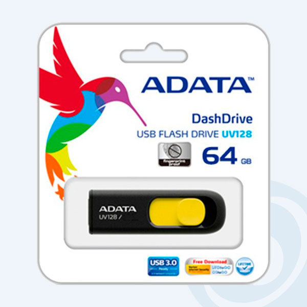AUV128-64G-RBY - Memoria USB Adata UV128, 64GB, Negro/Amarillo