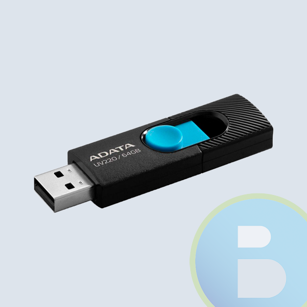 Memoria USB Adata UV220, 64GB, USB 2.0, Negro/Azul