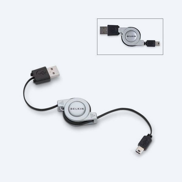Adaptador Retractil Belkin, USB/Mini-USB, Negro