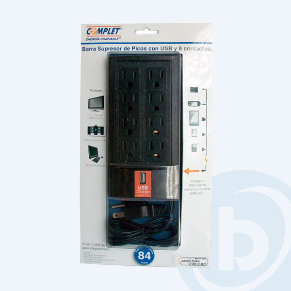 BRC-1-005 - Supresor de Picos Complet , 8 Salidas, USB