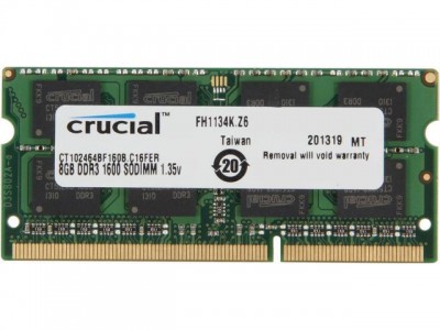 Memoria RAM CRUCIAL PC3L-12800, 8 GB, DDR3L, 1600 MHz, 204-pin SO-DIMM, Portátil