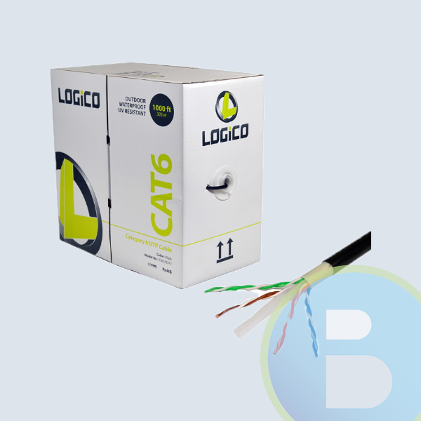 Cable de Red Cat6 Exterior LOGICO C6EU2511, 305 m, Macho/Macho, Negro
