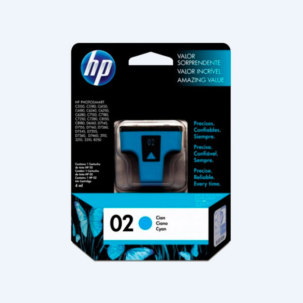 Cartucho HP 02, Cyan, 400 páginas, 4ml, para Photosmart 3110/3210/3310/8250