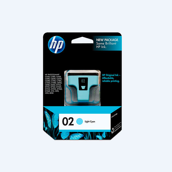 Cartucho HP 02, Cyan Claro, 220 fotos, 5ml, para Photosmart 3110/3210/3310/8250