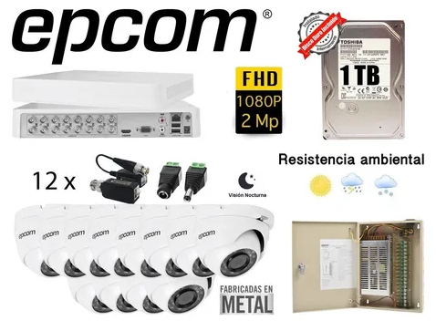 Kit Circuito Cerrado Dvr 16 Canales 1080p 12 Domo Balun 2 Tb
EPCOM