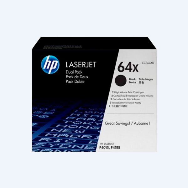 Paquete 2 Tóner HP 64X, Negro, 48000 páginas, Dual Pack, para LaserJet P4015x/P4015n/P4515x/P4515n