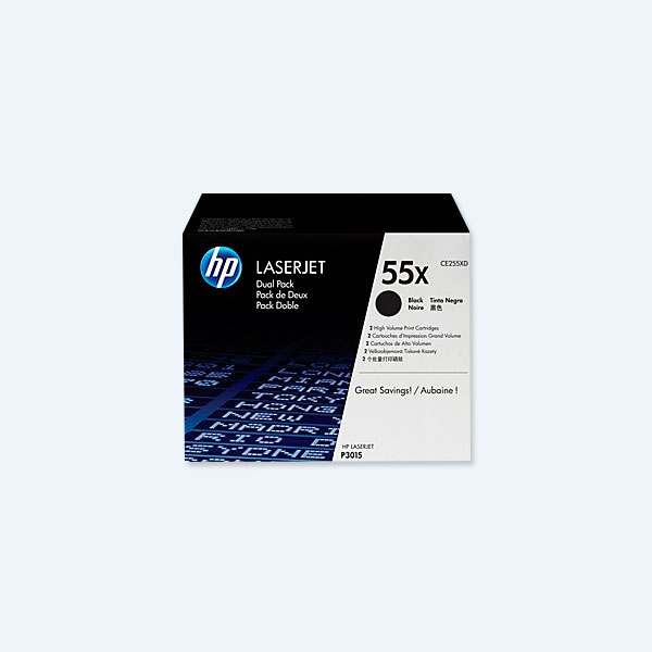 Paquete 2 Tóner HP 55x, Negro, 12500 páginas, Alto Rendimiento, para LaserJet P3015/M525/M521dn