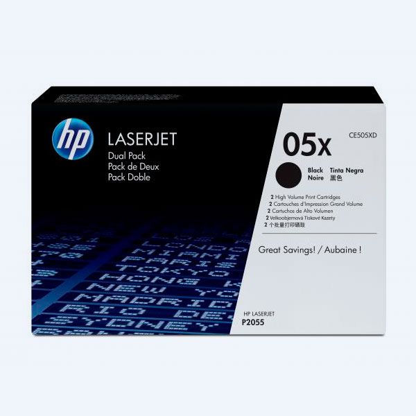 Paquete 2 Tóner HP 05X, Negro, 2x 6500 Páginas, Alto Rendimiento