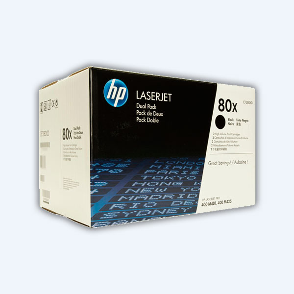 Paquete 2 Tóner HP CF280XD, Negro, 13800 páginas, Dual Pack, Alto Rendimiento, para LaserJet M401/M425