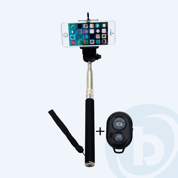 SELFIE-COMBONEG-BULK - Selfie Stick Ginga Basic, Bluetooth, Compatible con Smartphones