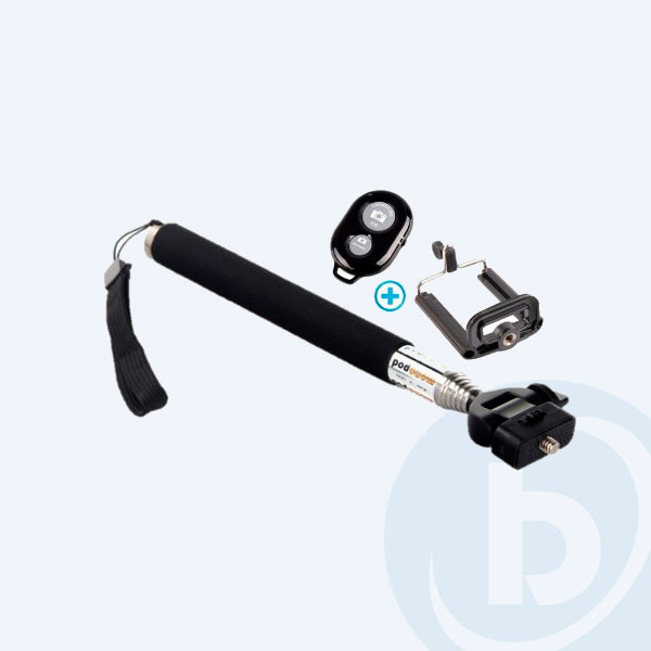 SELFIE-COMBONEG-BULK - Selfie Stick Ginga Basic, Bluetooth, Compatible con Smartphones