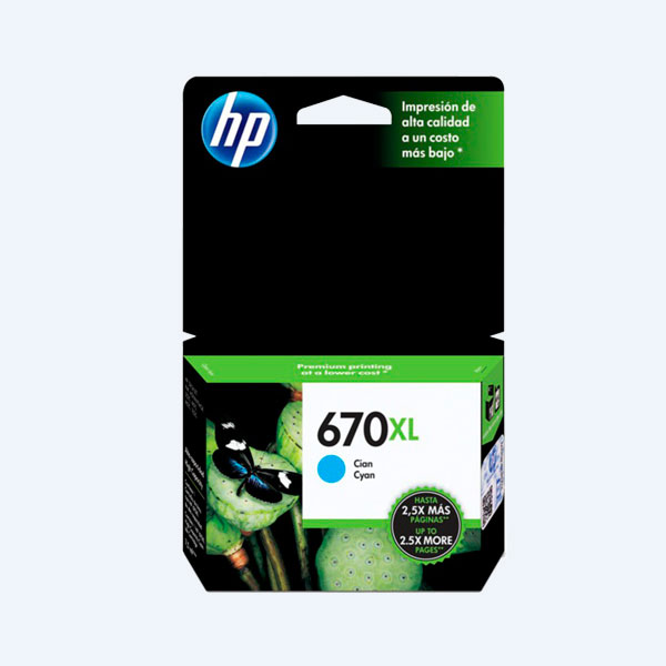 Cartucho HP 670XL, Cyan, 750 páginas, Alto Rendimiento