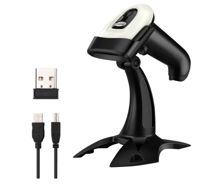 Eyoyo - Escáner de códigos de barras inalámbrico 2D QR con soporte, Bluetooth y 2.4 G inalámbrico y USB con cable de mano lector de códigos de barras con visualización 1D 2D y detección automática, conexión de teléfono inteligente y tablet PC