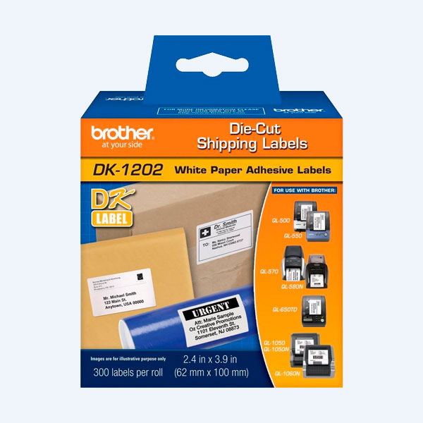 Rollo de Etiquetas Brother DK1202, Blanco, 300 Etiquetas, 62X100mm