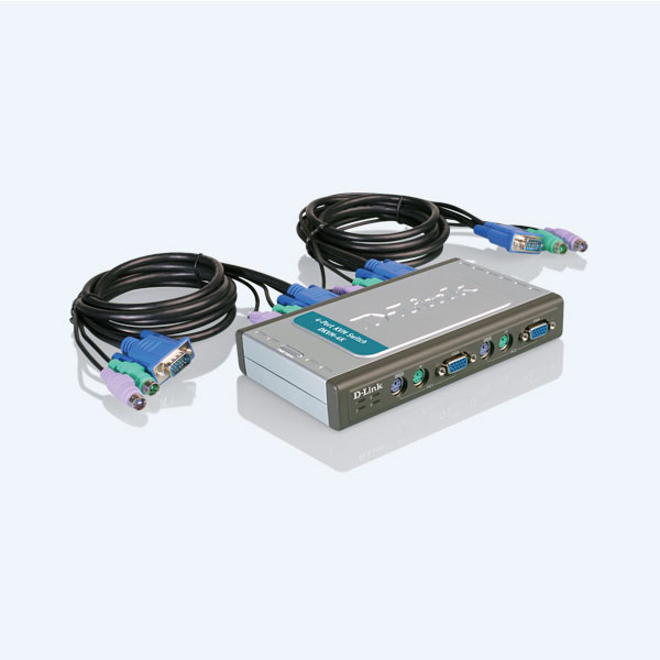 Switch KVM D-Link, 4 Puertos, PS/2, con Juego de Cables