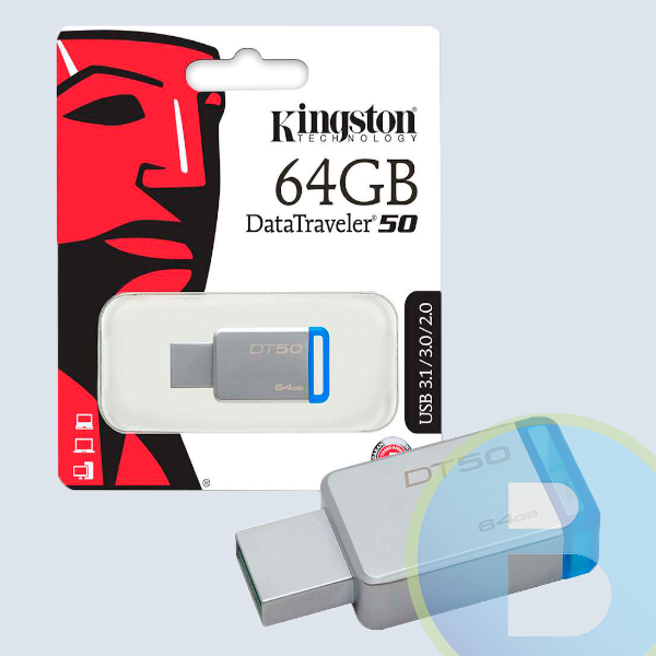 Memoria USB 3.0 KINGSTON, 64GB, USB 3.0, Azul