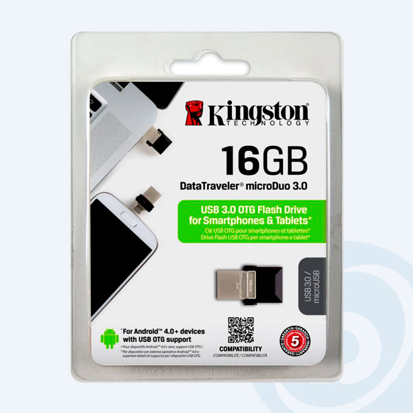 DTDUO3/16GB - Memoria USB Kingston DT MicroDuo USB 3.0, 16GB, Negro