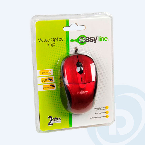 EL-993315 - Mouse &Oacute;ptico EasyLine, USB, 3 Botones, Rojo