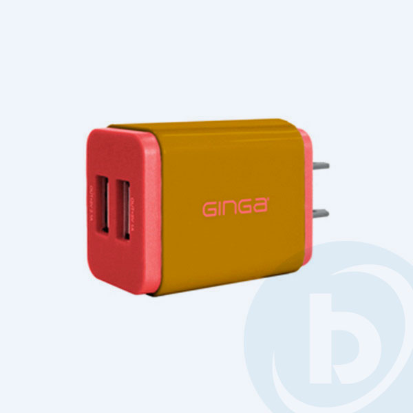 GIN15CUDUO-DR - Adaptador de Corriente Universal Ginga Duo, 2 Puertos USB, Rosa/Dorado