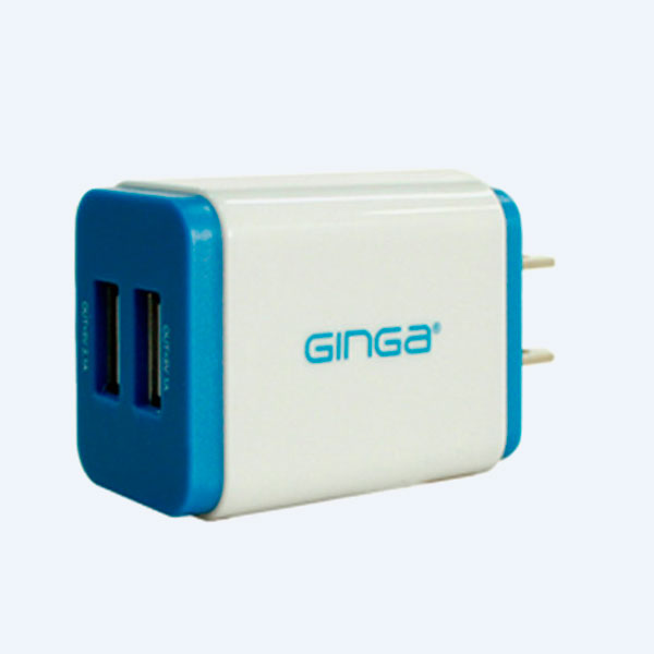 Adaptador de Corriente Universal Ginga Duo, 2 Puertos USB, Zafiro/Plata