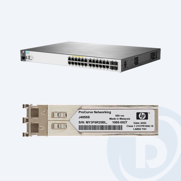 J9773A + J4858C - Switch HP Enterprise 2530-24G, 24 Puertos, 10/100Mbps,  PoE + Transceptor HP X121 1 G SFP, LC SX