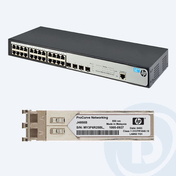 JG924A + J4858C - Switch HP Enterprise 1920-24G, 24puertos 10/100/1000 Mbps, 4 SFP, QoS, LifeTime + Transceptor HP X121 1 G SFP, LC SX