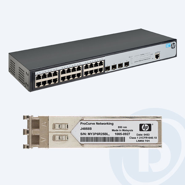 JG924A + J4858C - Switch HP Enterprise 1920-24G, 24puertos 10/100/1000 Mbps, 4 SFP, QoS, LifeTime + Transceptor HP X121 1 G SFP, LC SX