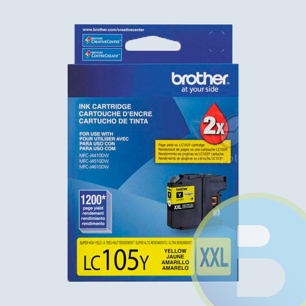 Cartucho Brother LC105Y, Amarillo, 1200 Páginas, Rendimiento Estándar