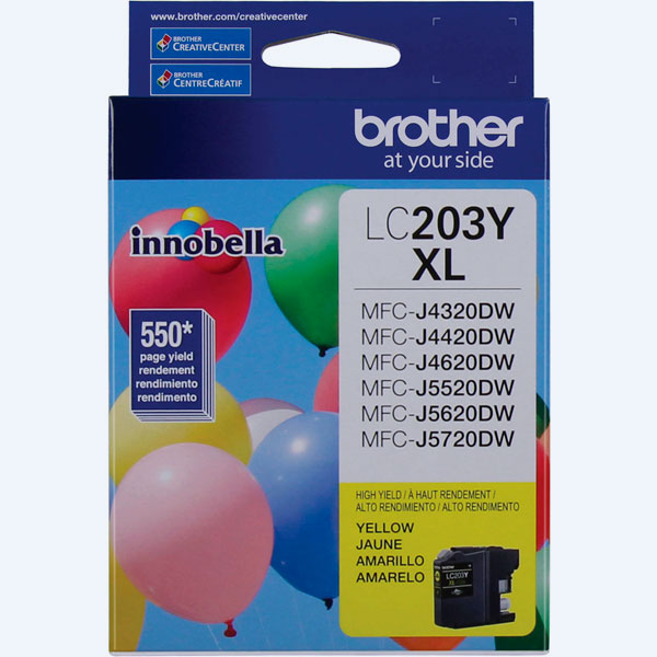 Cartucho Brother LC203Y, Amarillo, 550 Páginas, Alto Rendimiento