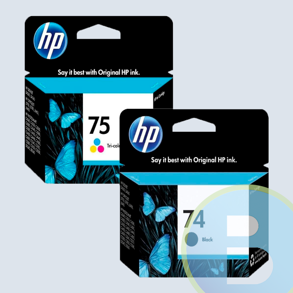 Paquete de Cartucho HP 74, 75, Negro, Tricolor, Rendimiento Estándar